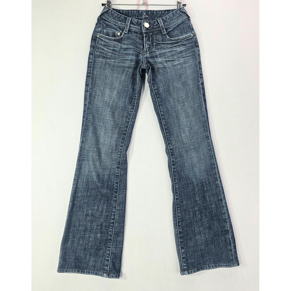 Bebe Low Rise Flare Jeans Dark Wash Rhinestone Pockets Y2K Denim 24x28